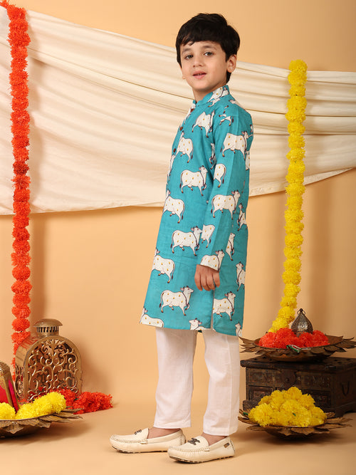 Blue cow printed Kurta with pajama
