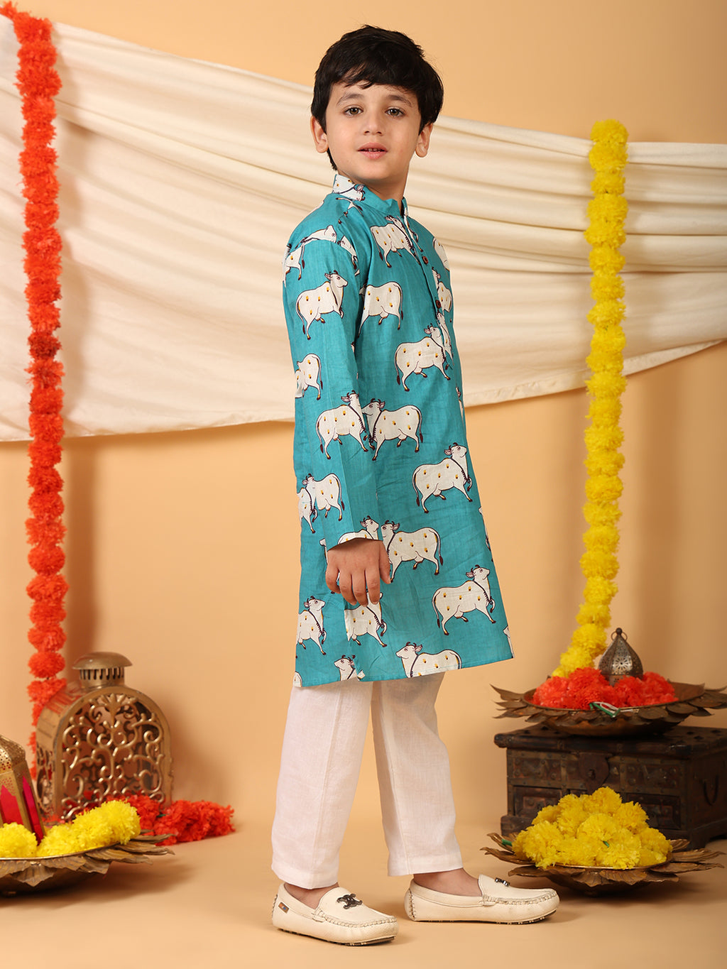 Blue cow printed Kurta with pajama