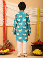 Blue cow printed Kurta with pajama