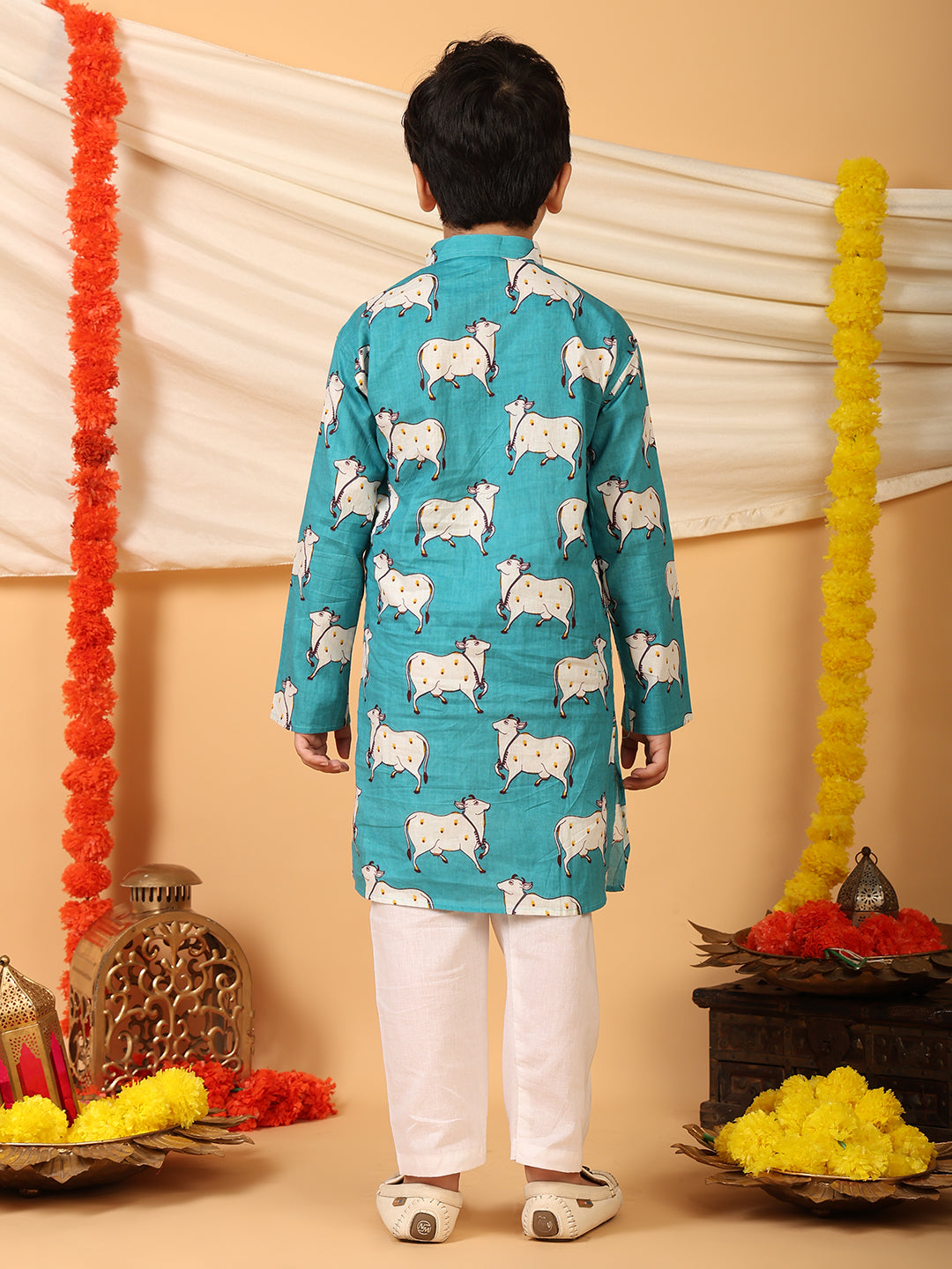 Blue cow printed Kurta with pajama