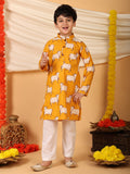 Yellow cow printed Kurta with pajama