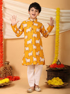 Yellow cow printed Kurta with pajama