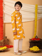 Yellow cow printed Kurta with pajama