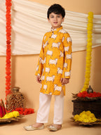 Yellow cow printed Kurta with pajama