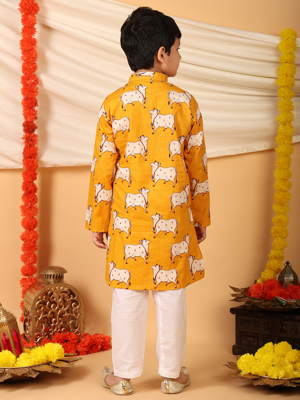 Yellow cow printed Kurta with pajama