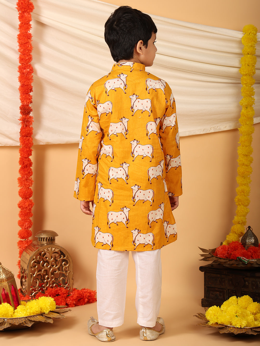 Yellow cow printed Kurta with pajama