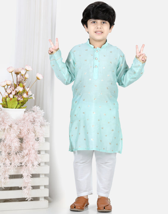 Light Blue Elephant Foil Printed Kurta set