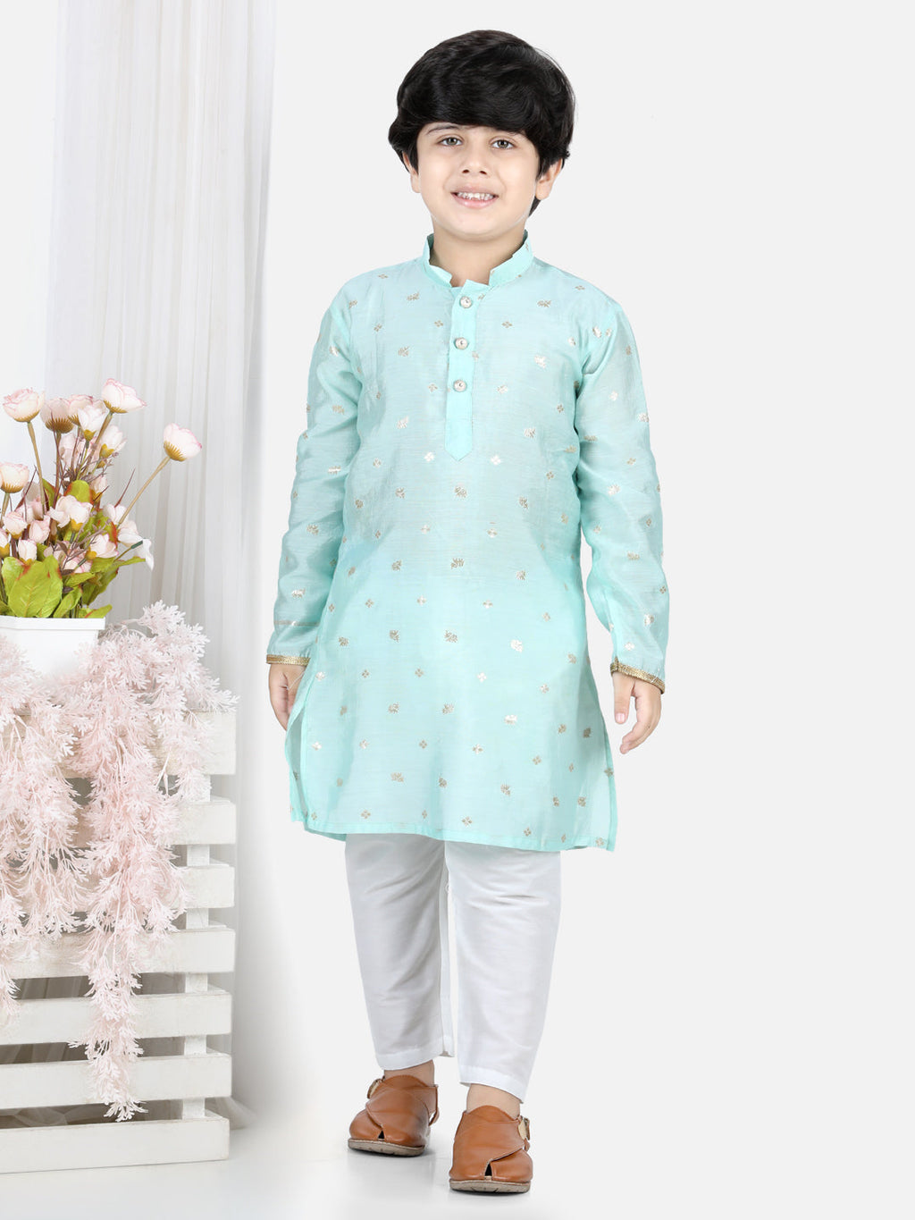 Light Blue Elephant Foil Printed Kurta set