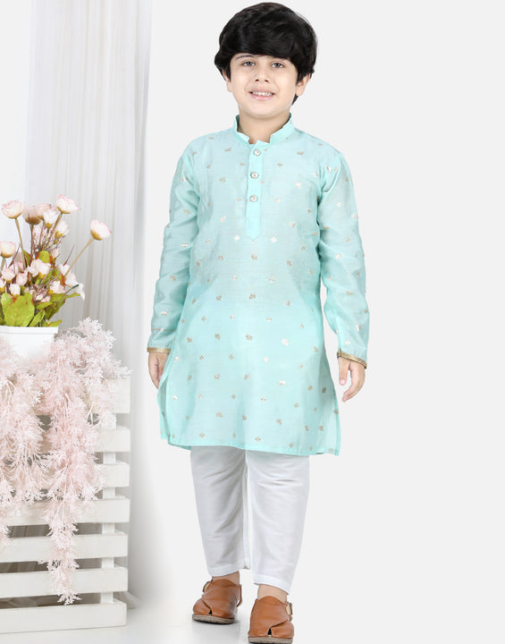 Light Blue Elephant Foil Printed Kurta set