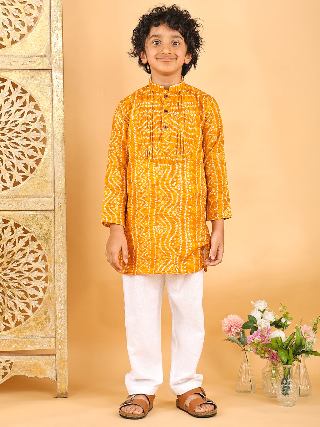 Yellow Bhandhani Kurta with Pajama
