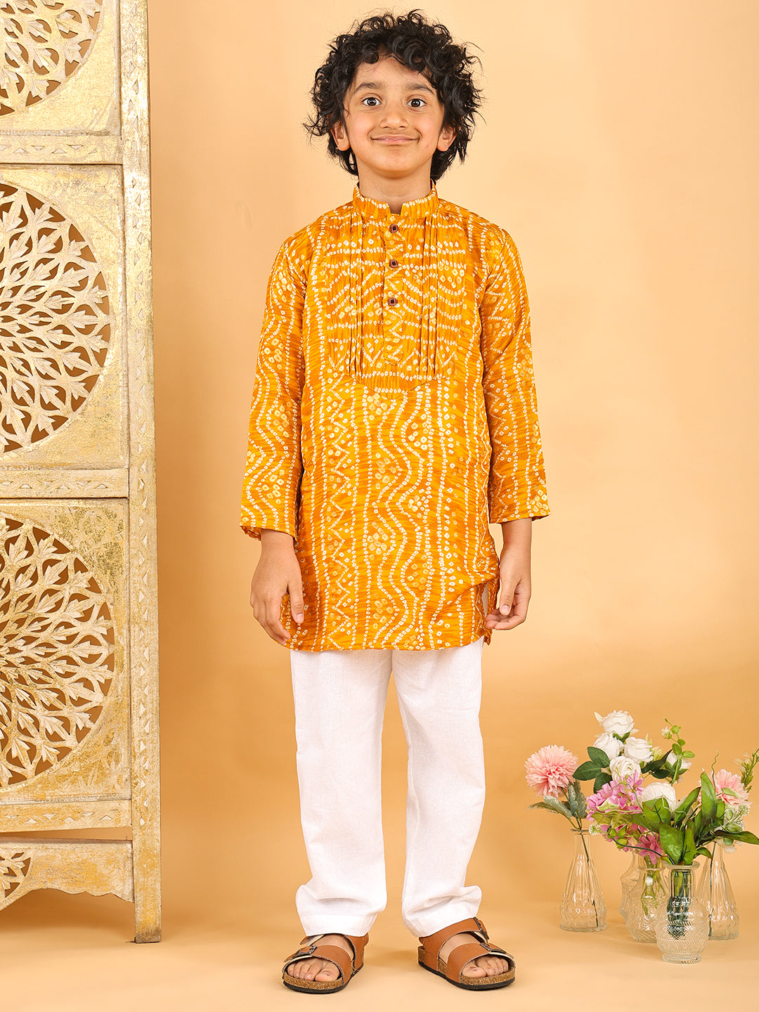 Yellow Bhandhani Kurta with Pajama