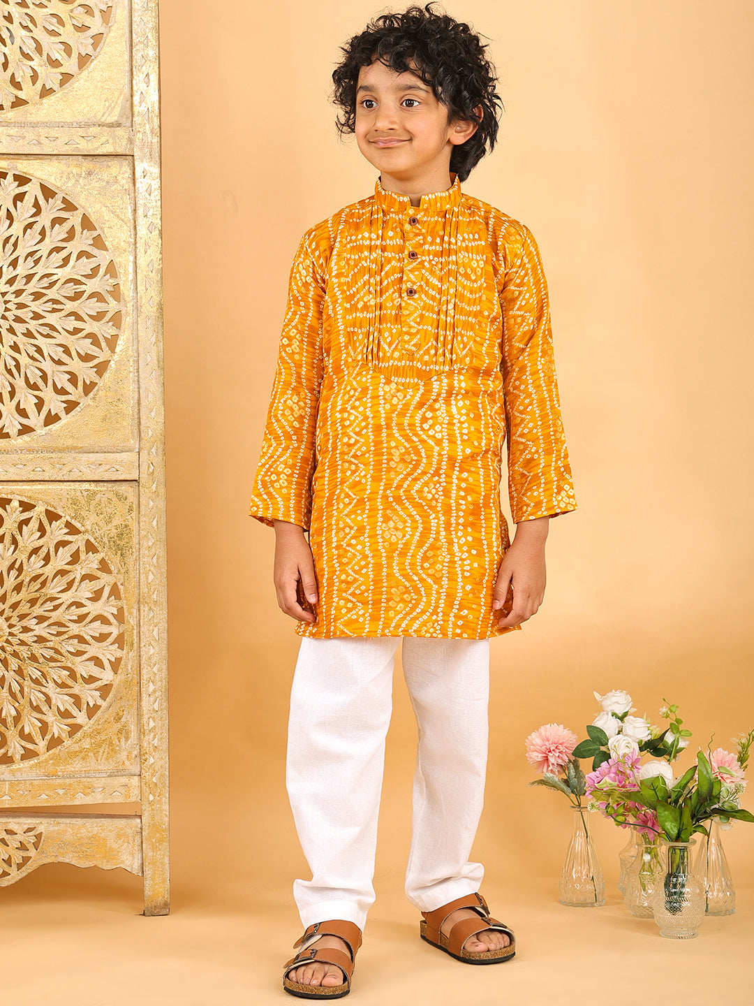 Yellow Bhandhani Kurta with Pajama