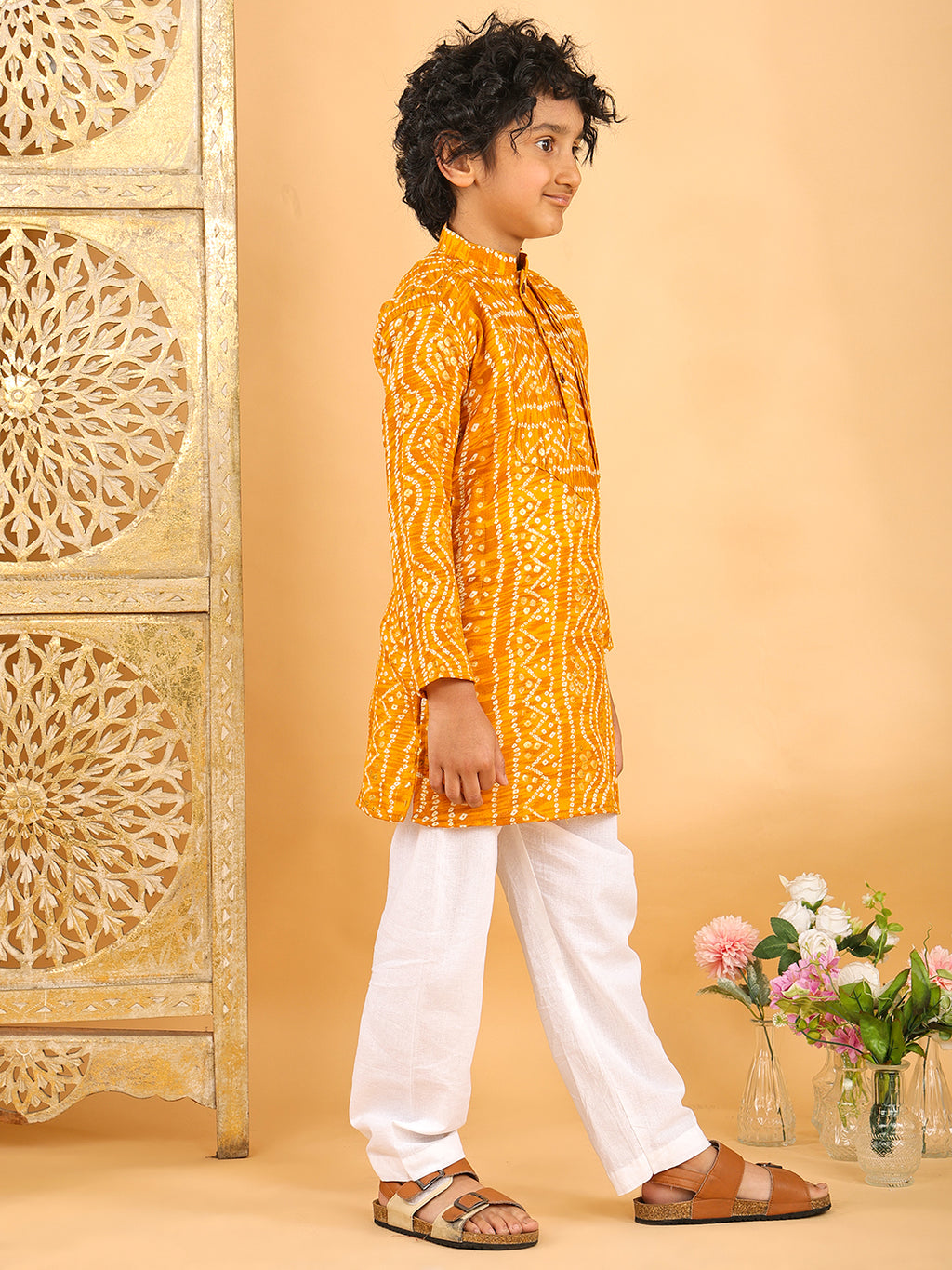 Yellow Bhandhani Kurta with Pajama