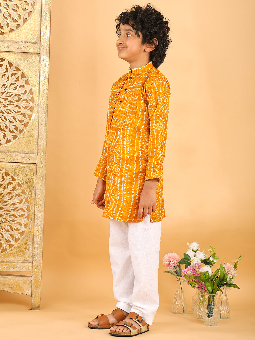 Yellow Bhandhani Kurta with Pajama