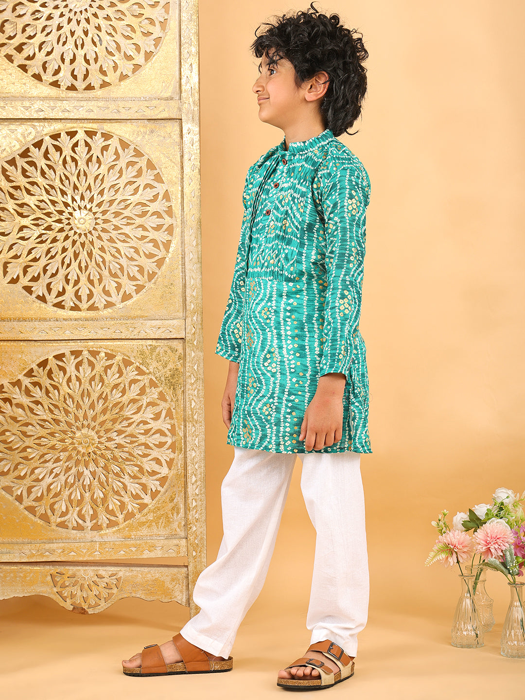 Green Bhandhani Kurta with Pajama