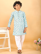 Blue Floral Print Kurta with Pajama