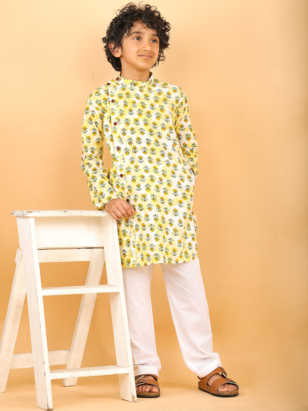 Yellow Floral Print Kurta with Pajama