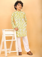 Yellow Floral Print Kurta with Pajama