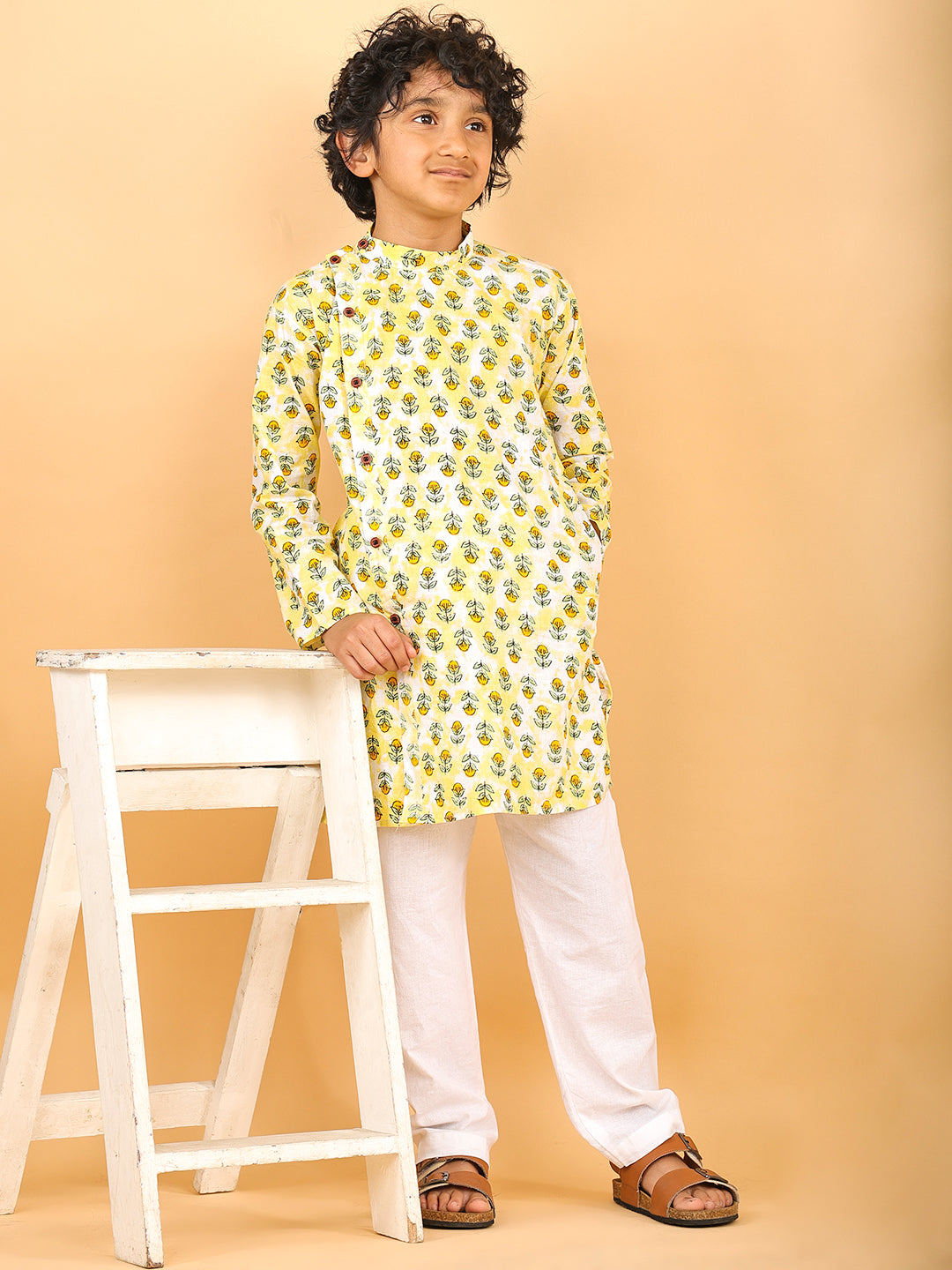 Yellow Floral Print Kurta with Pajama