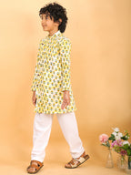 Yellow Floral Print Kurta with Pajama