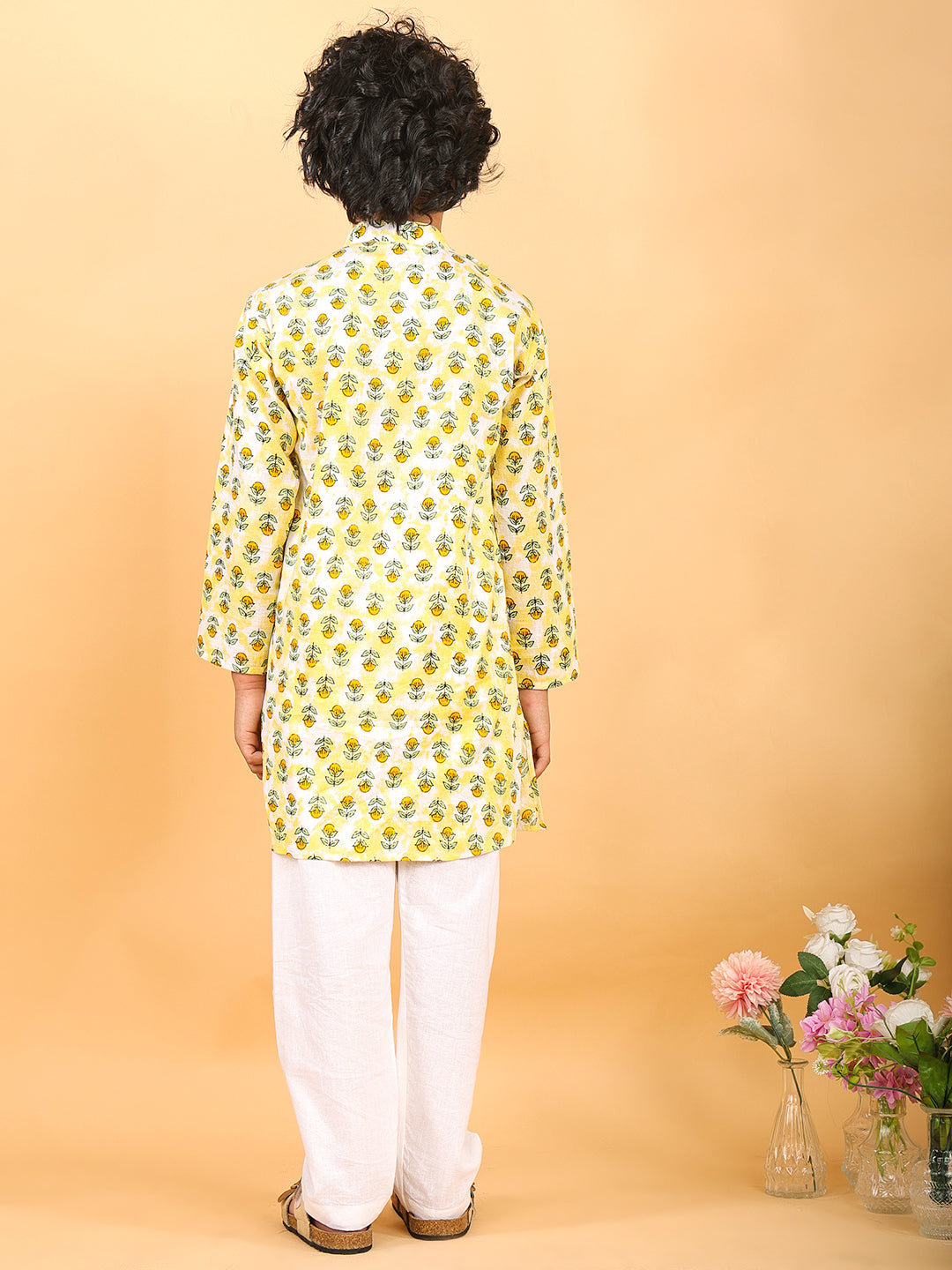 Yellow Floral Print Kurta with Pajama
