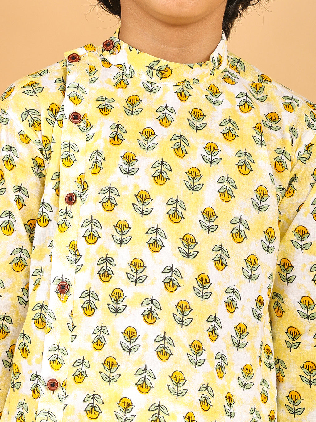 Yellow Floral Print Kurta with Pajama