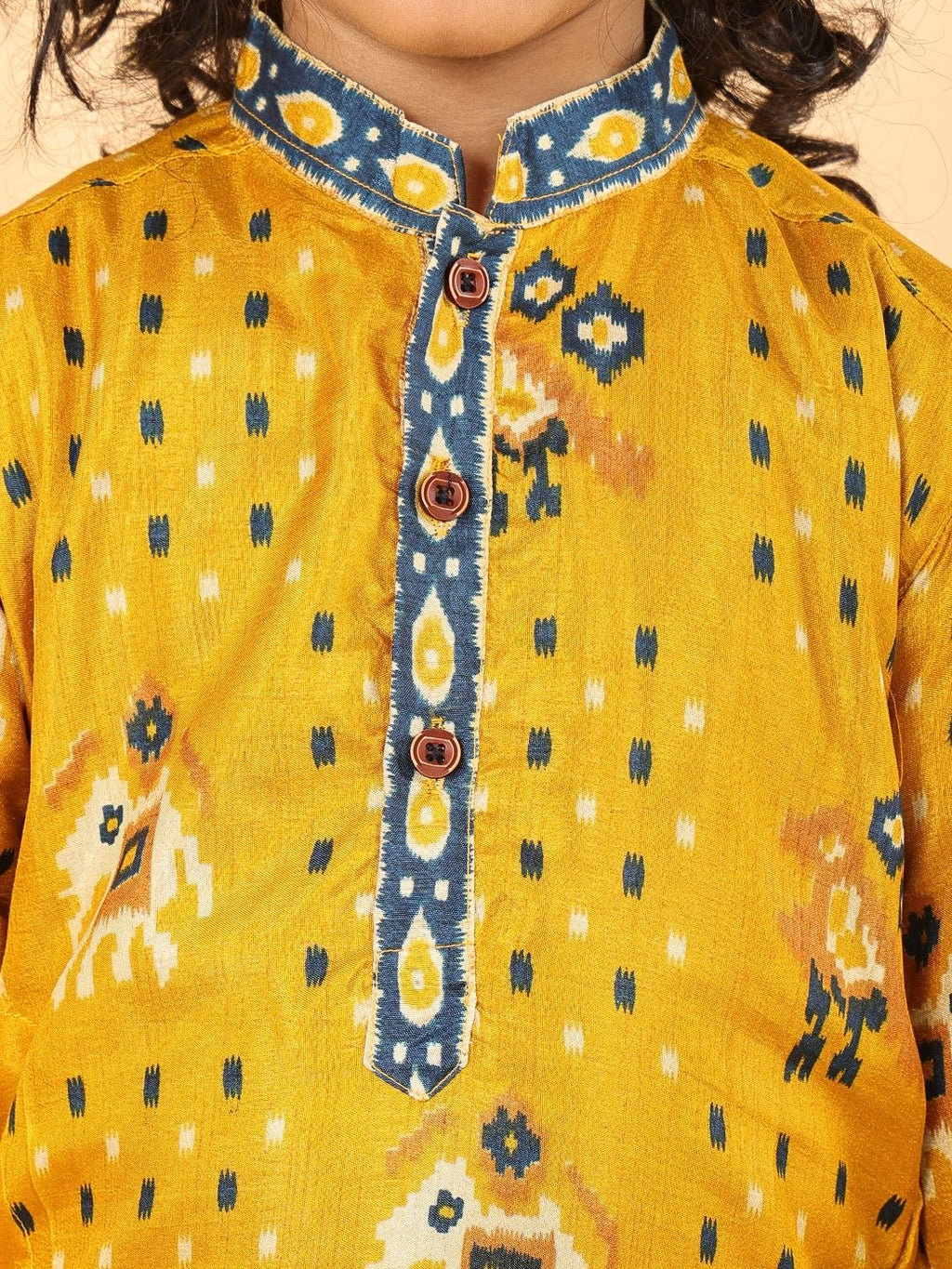 Yellow Boys Cotton Patola Print Kurta with Pajama