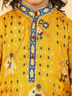 Yellow Boys Cotton Patola Print Kurta with Pajama