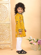 Yellow Boys Cotton Patola Print Kurta with Pajama