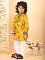 Yellow Boys Cotton Patola Print Kurta with Pajama