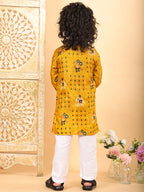 Yellow Boys Cotton Patola Print Kurta with Pajama