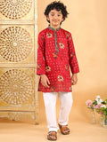 Red Boys Cotton Patola Print Kurta with Pajama