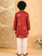 Red Boys Cotton Patola Print Kurta with Pajama