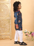 Blue Boys Cotton Patola Print Kurta with Pajama