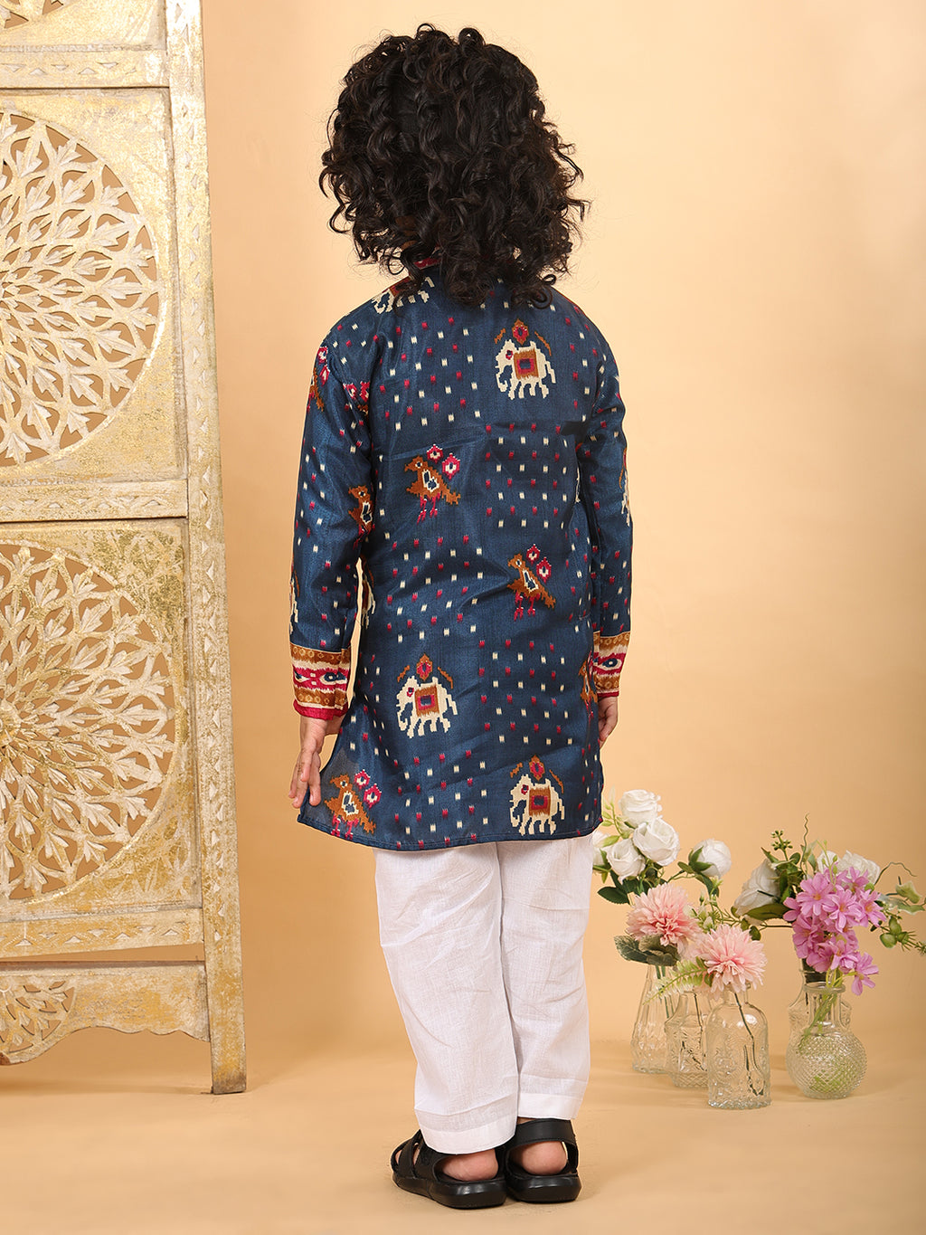 Blue Boys Cotton Patola Print Kurta with Pajama