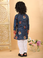 Blue Boys Cotton Patola Print Kurta with Pajama