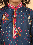 Blue Boys Cotton Patola Print Kurta with Pajama