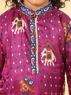 Purple Boys Cotton Patola Print Kurta with Pajama