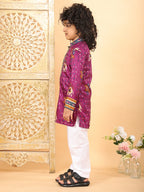Purple Boys Cotton Patola Print Kurta with Pajama