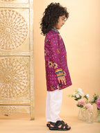 Purple Boys Cotton Patola Print Kurta with Pajama