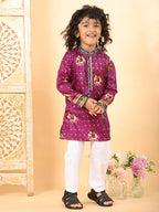 Purple Boys Cotton Patola Print Kurta with Pajama