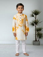 Yellow Boys Cotton Shibori Print Kurta with Pajama
