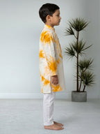 Yellow Boys Cotton Shibori Print Kurta with Pajama