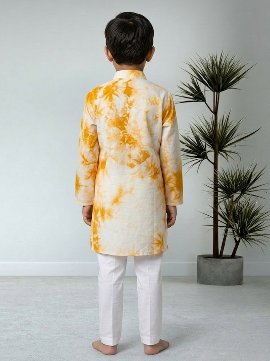 Yellow Boys Cotton Shibori Print Kurta with Pajama