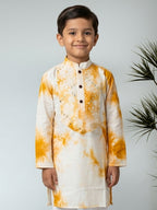 Yellow Boys Cotton Shibori Print Kurta with Pajama