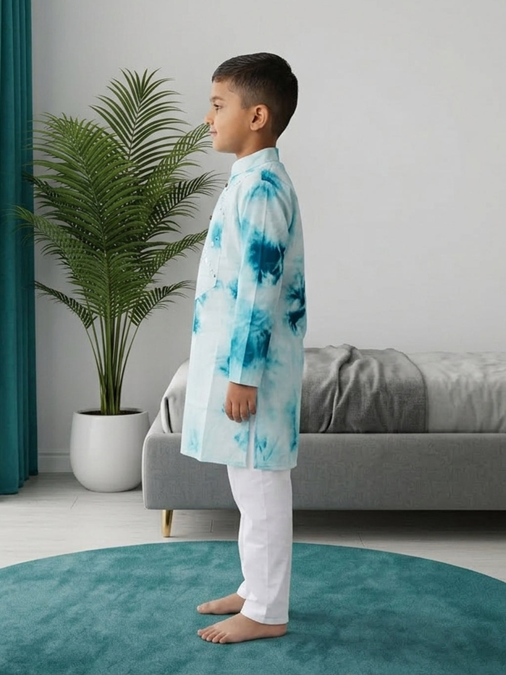 Blue Boys Cotton Shibori Print Kurta with Pajama