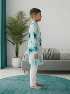 Blue Boys Cotton Shibori Print Kurta with Pajama