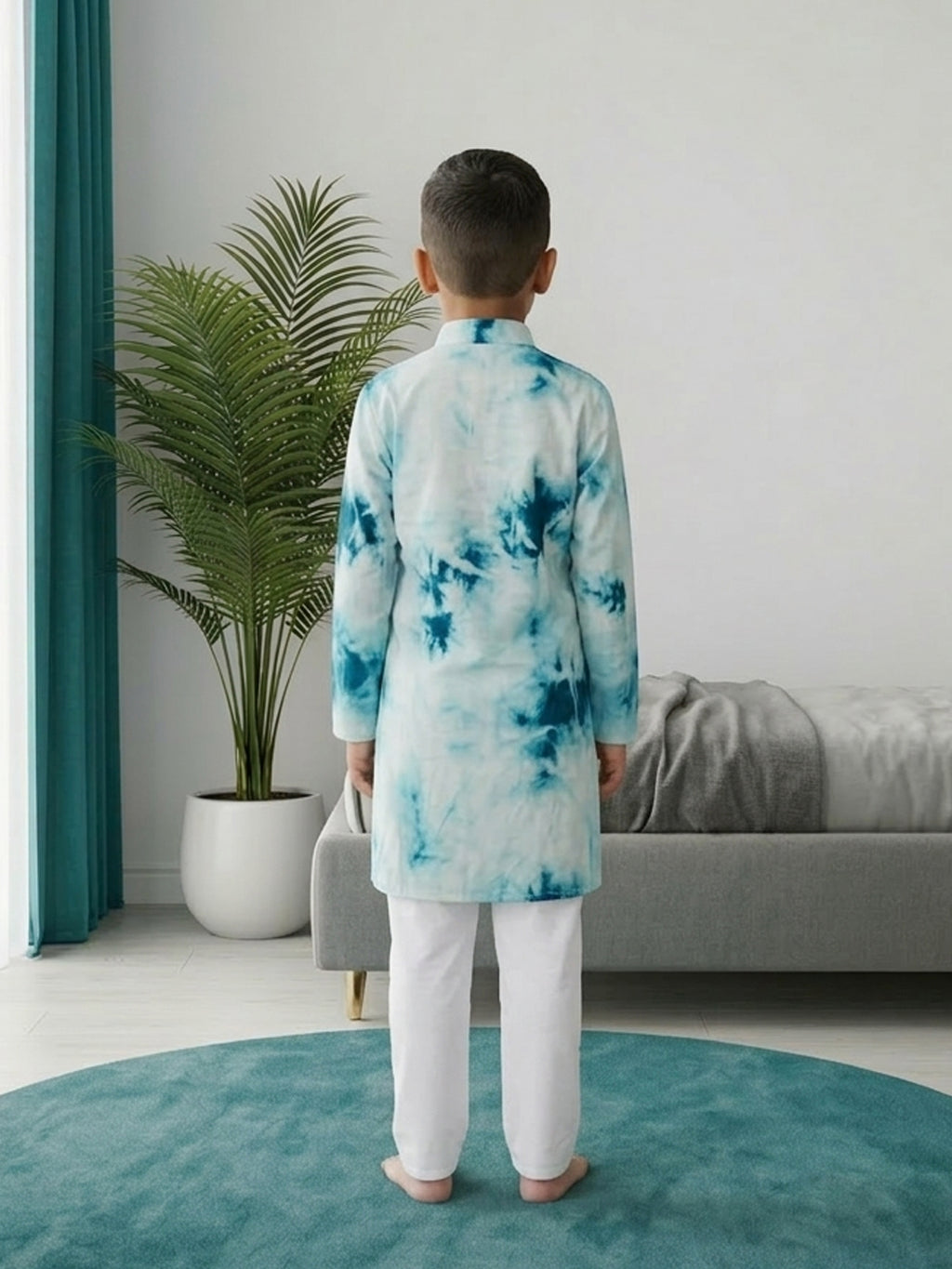 Blue Boys Cotton Shibori Print Kurta with Pajama