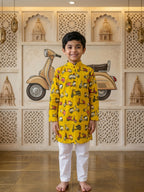 Yellow scooter Printed Cotton Kurta with pajama
