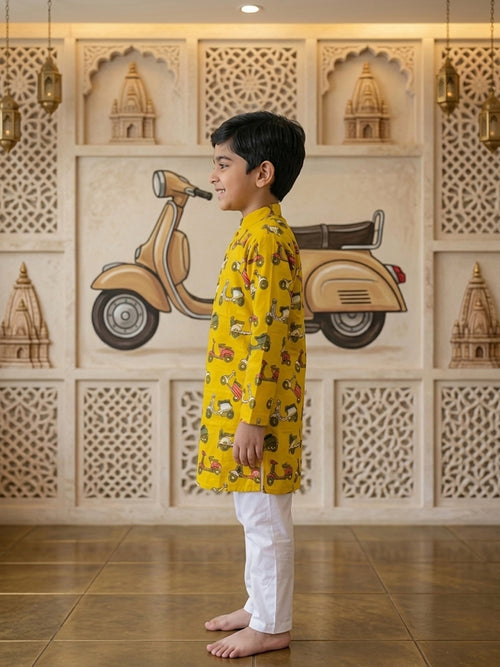 Yellow scooter Printed Cotton Kurta with pajama